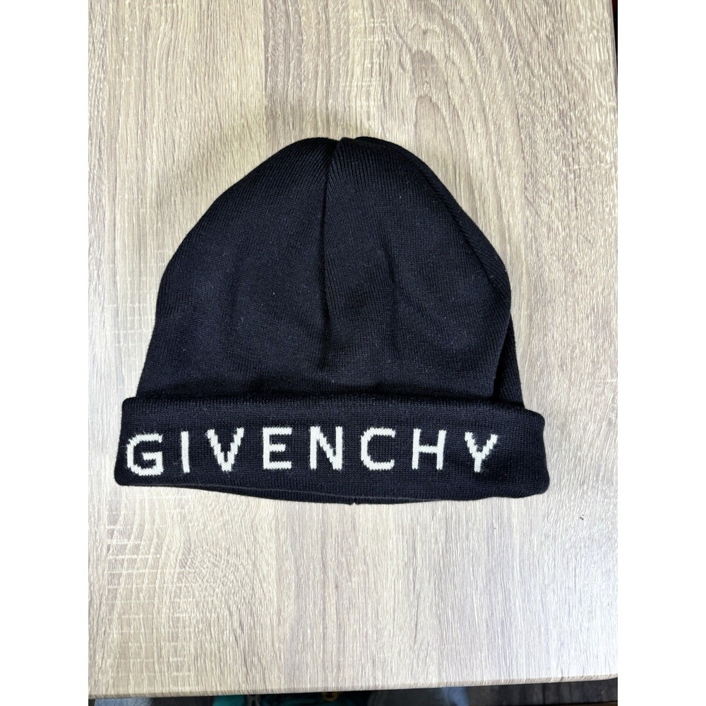 Givenchy Paris Black Knit Beanie Hat Cotton Cashmere Blend Made in Italy